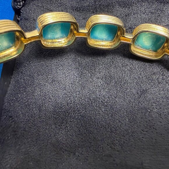 Blue Kingman Turquoise Bangle Bracelet 18k Gold Over Silver JTV Vintage 8" Jewel - Picture 10 of 10